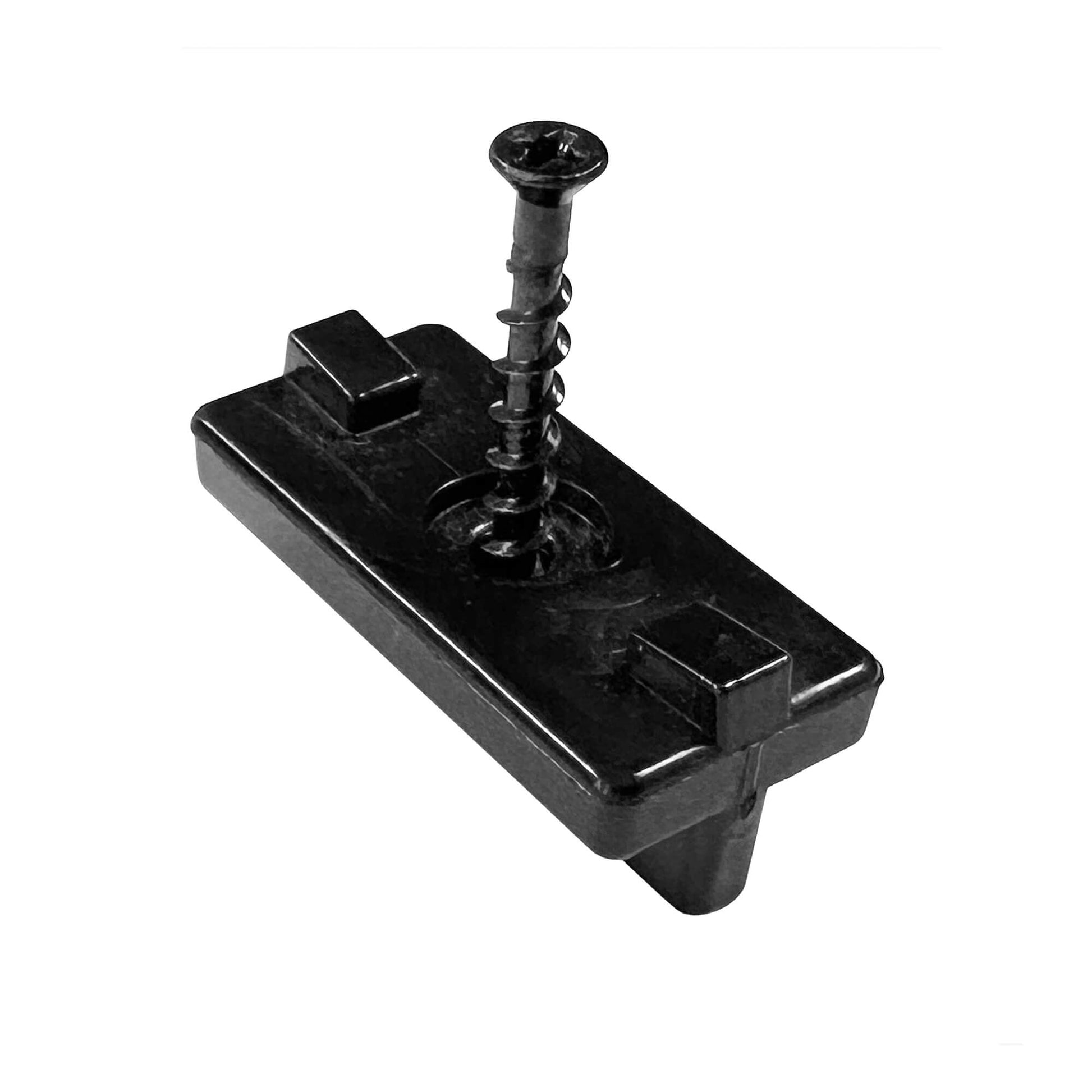 A Black Decking Clip & Screw on a white background.