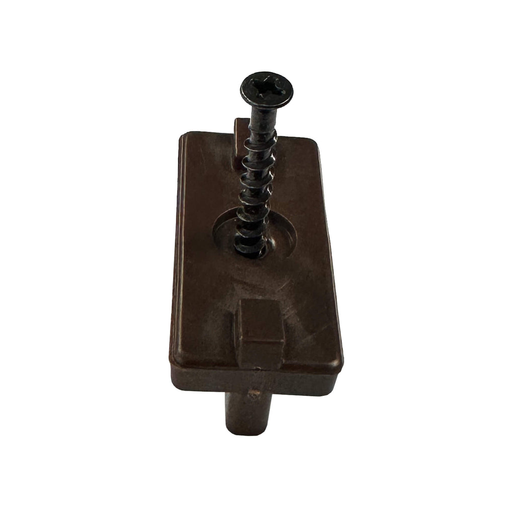 A front view of a Brown Decking Clip & Screw on a white background.