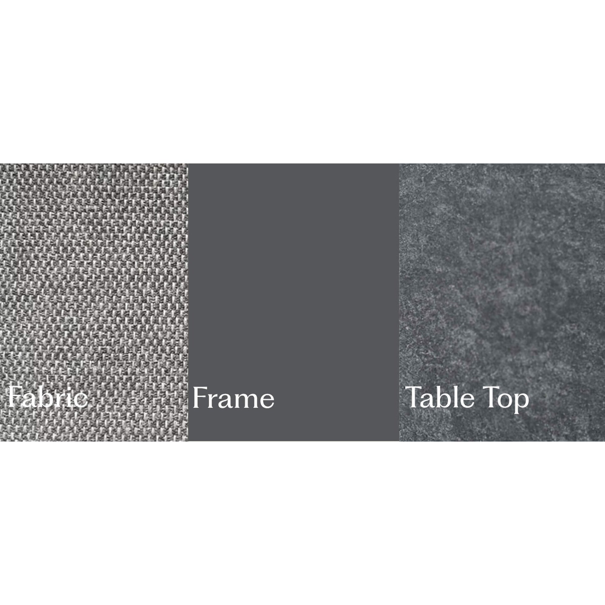 The Como dark grey L-shaped outdoor furniture corner set three-panel material sample graphic on a white background.