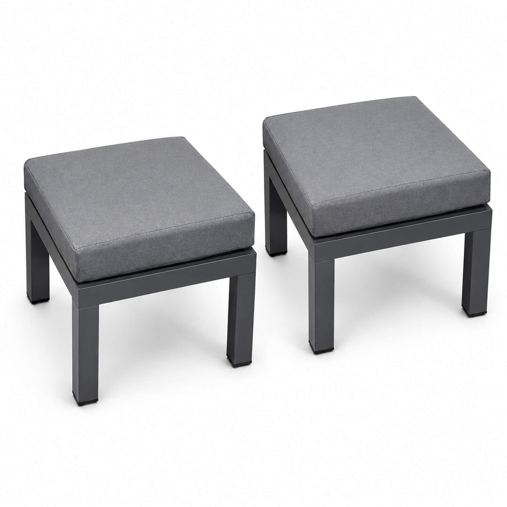 Set of Como Dark Grey outdoor stools on a white background.