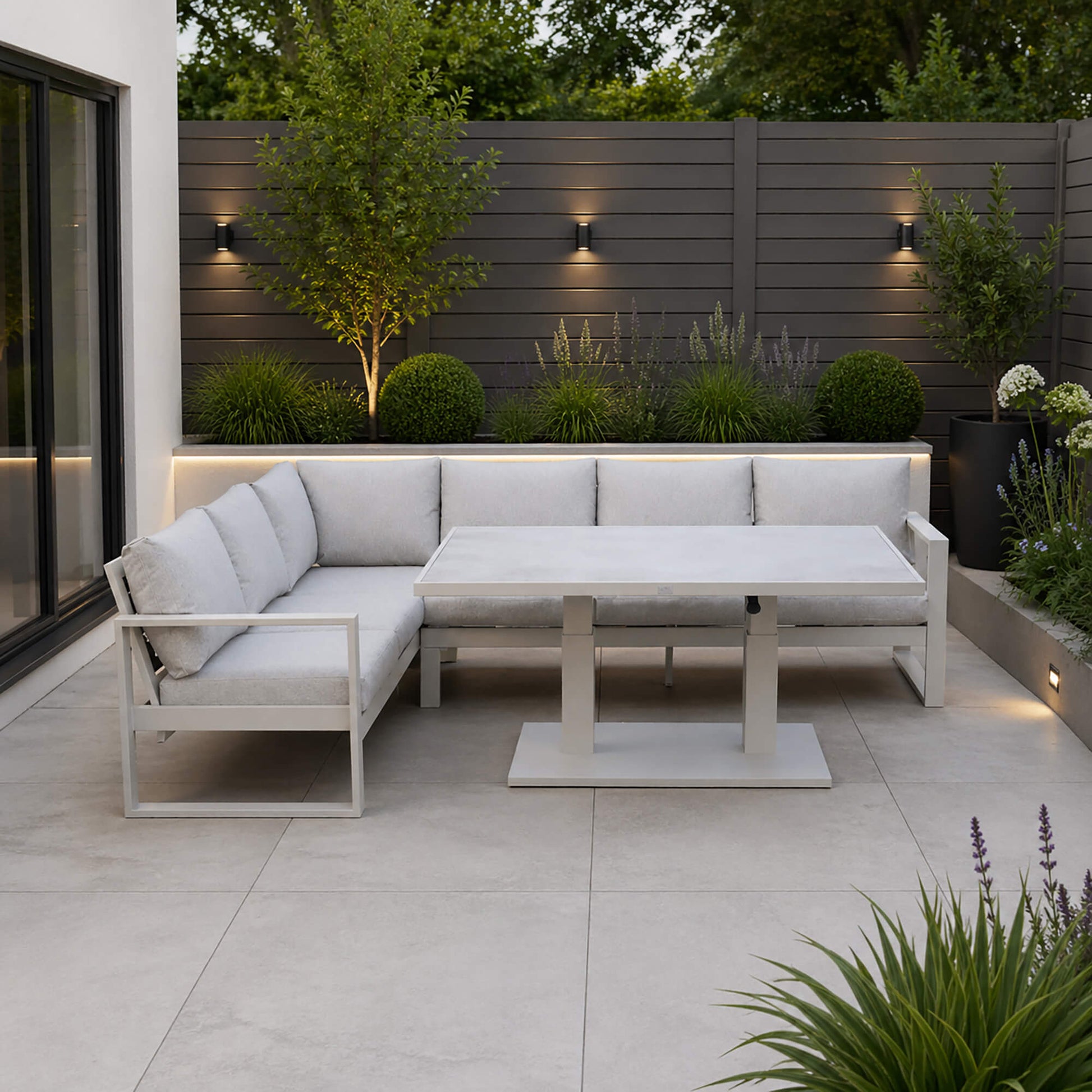 Como L-Shaped outdoor furniture corner set on an outdoor patio setting.