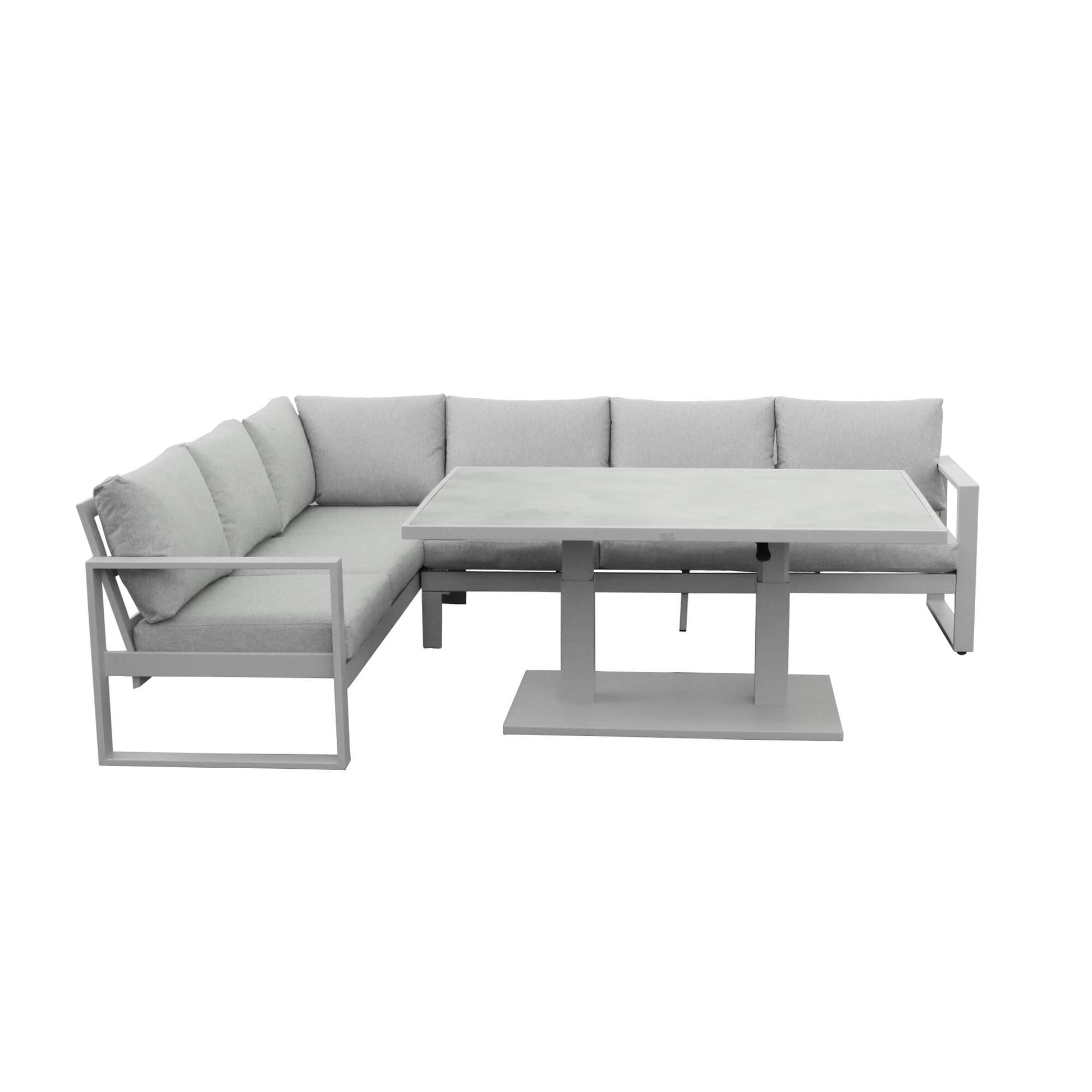 Side view of the Como L-Shaped outdoor furniture corner set on a white background.