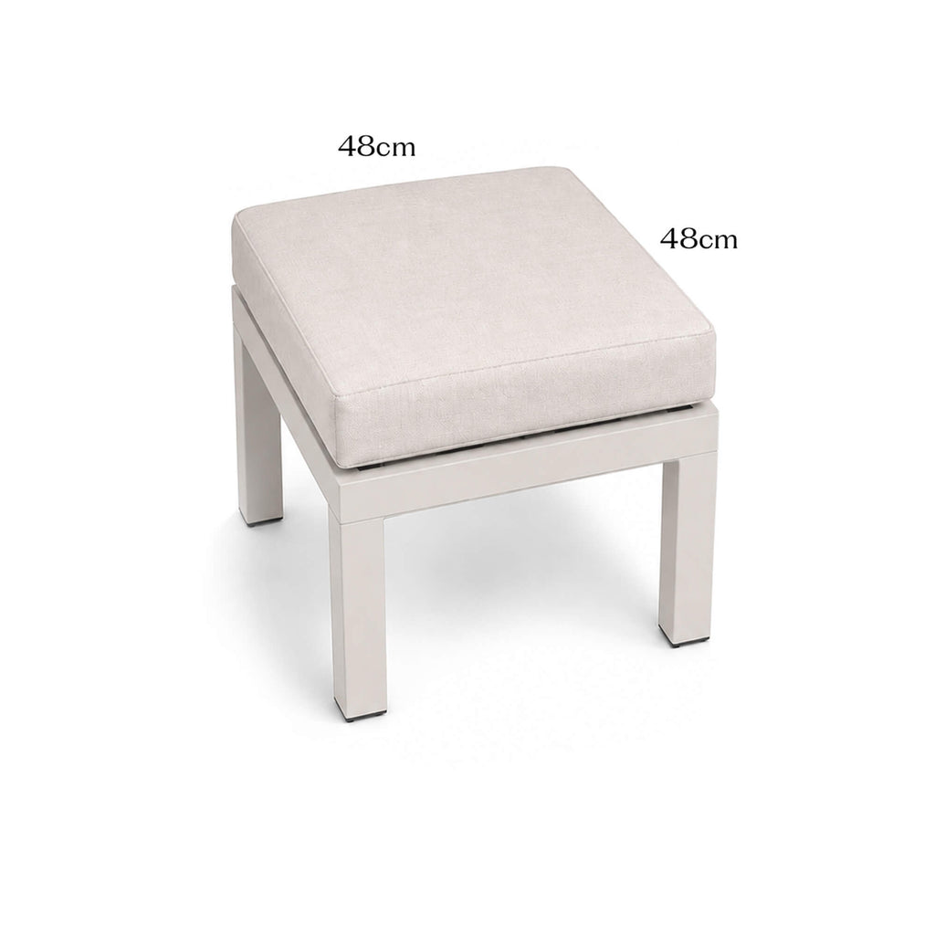 Como Stone Foot stool on a white background with dimensions.