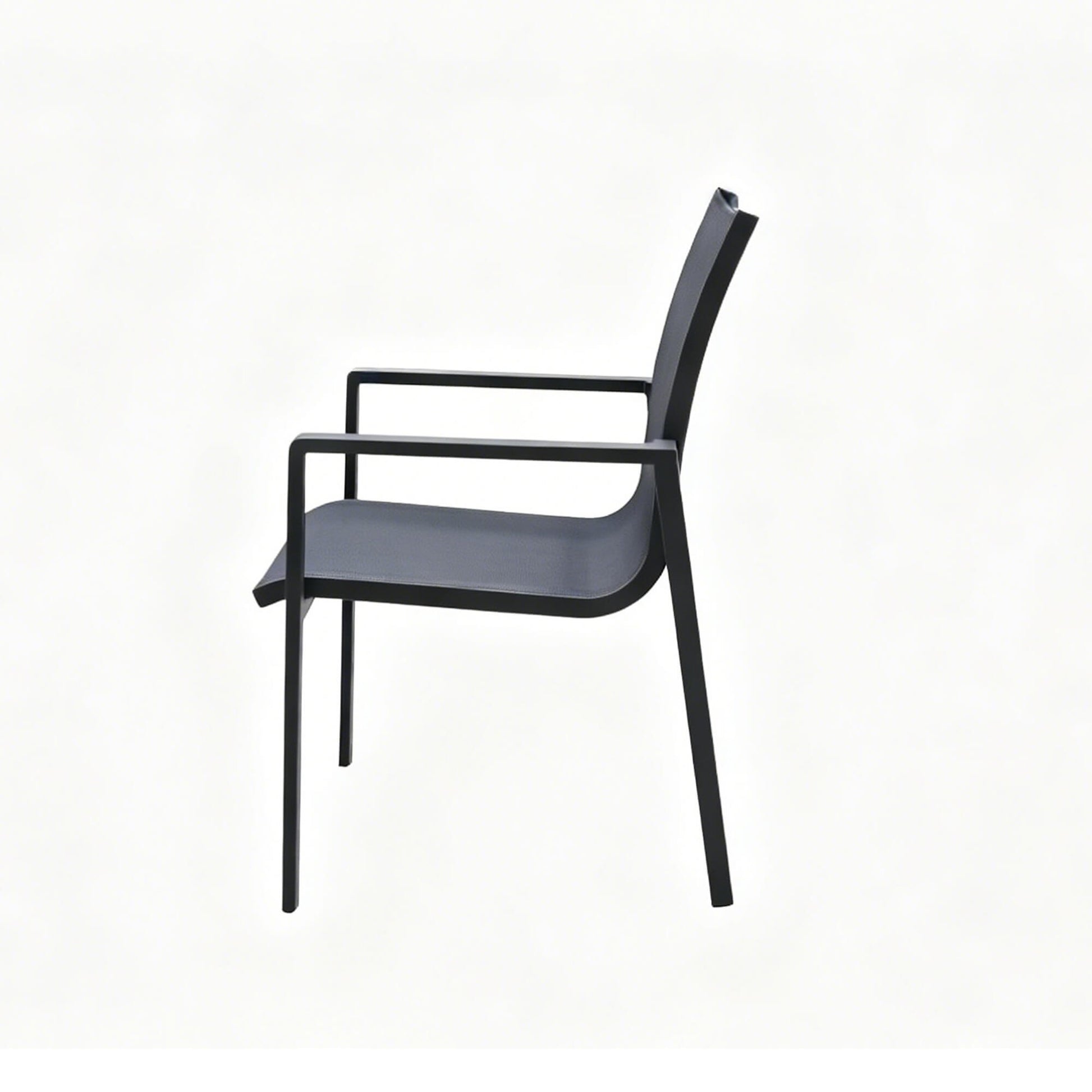 Side view of the Garda dark grey outdoor dining seat on a white background.