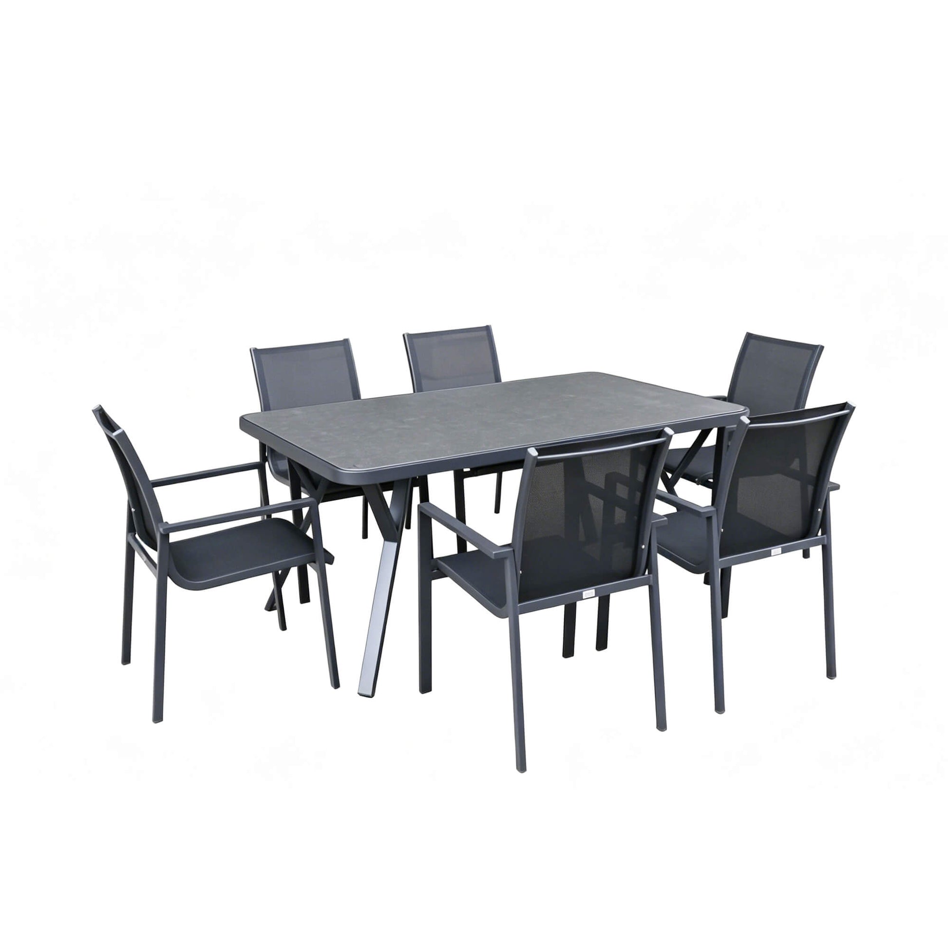 The Garda dark grey outdoor dining set on a white background.