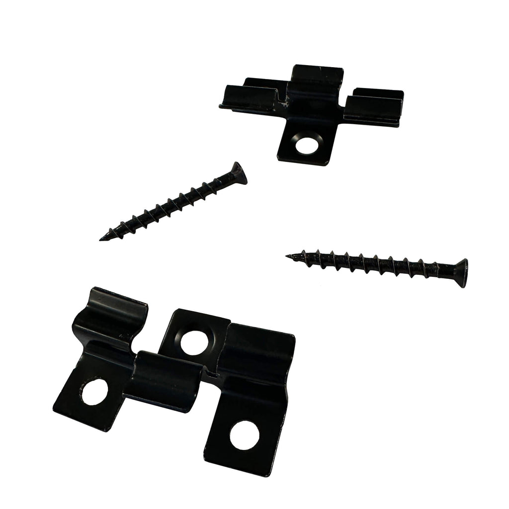 Set of Co-Extruded Decking Hidden Metal Clips on a white background.