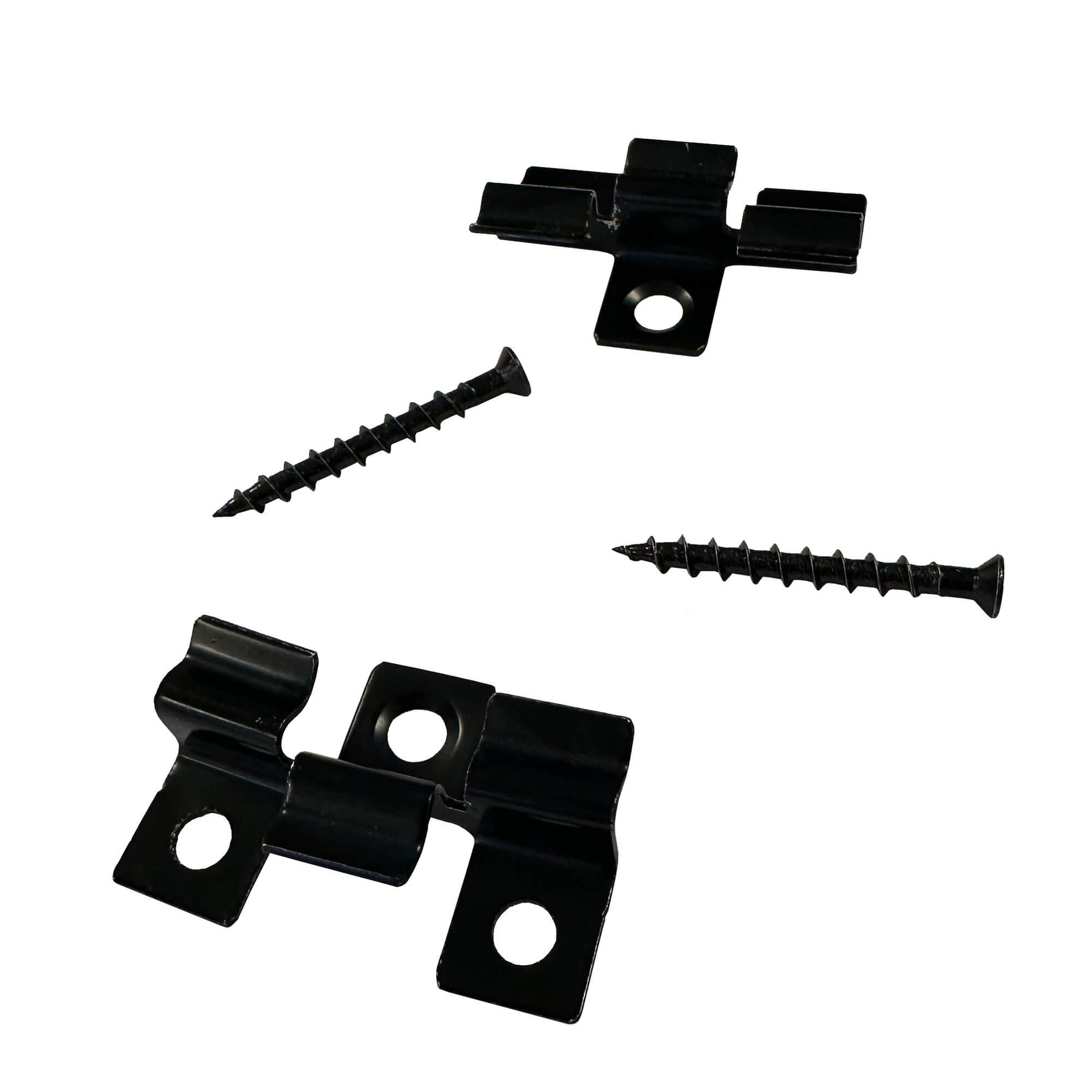 Set of Co-Extruded Decking Hidden Metal Clips on a white background.
