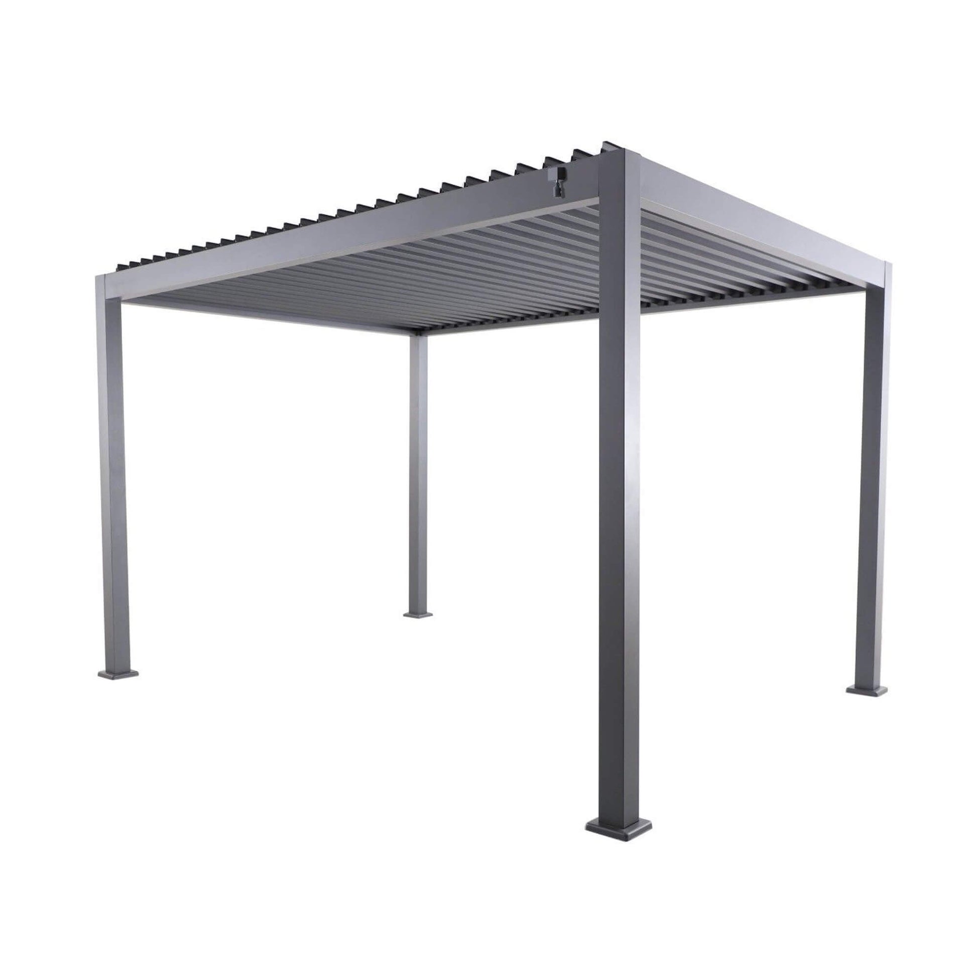 Right sided perspective of a Riva 4x3m Aluminium Pergola on a white background.