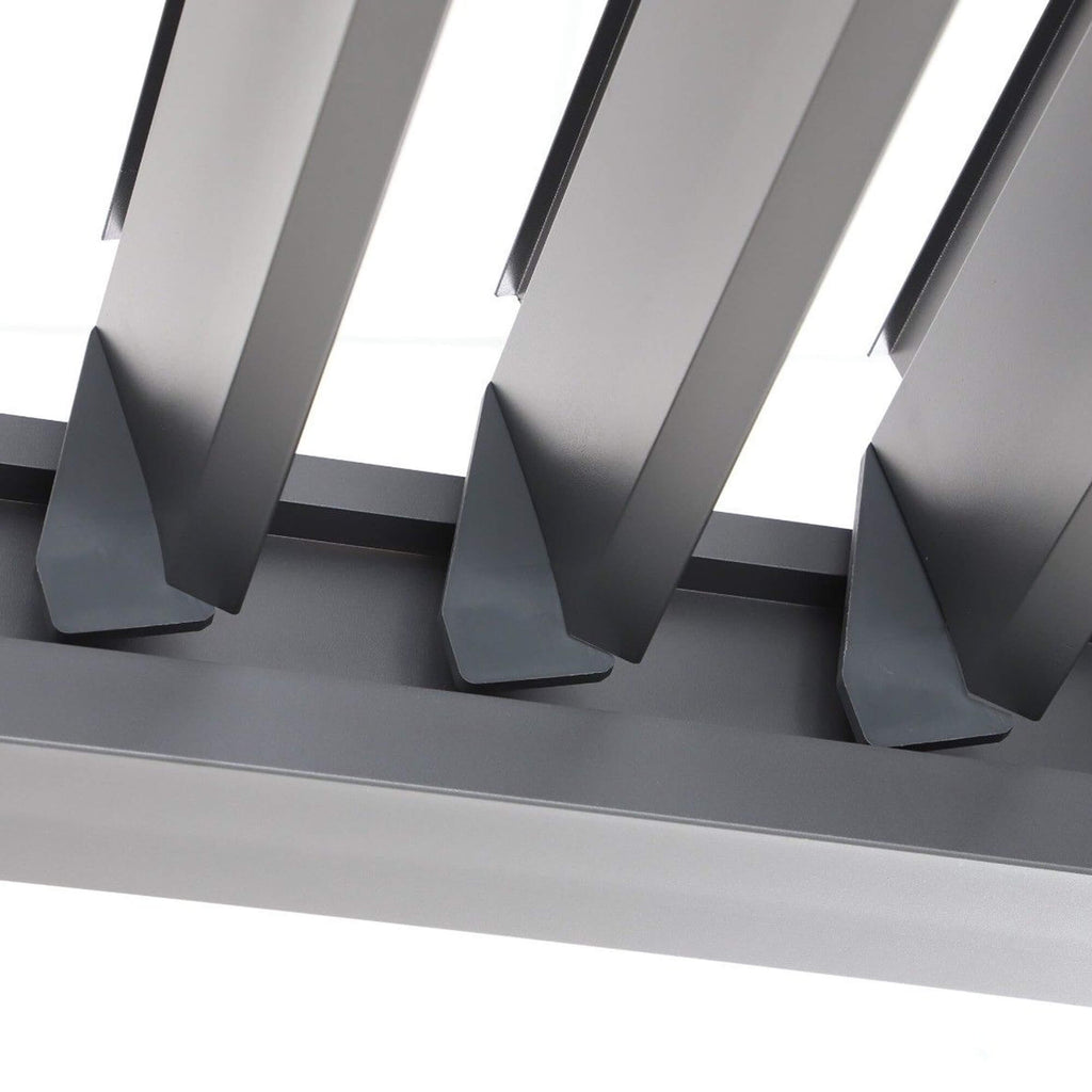 Close-up of an opened double-skin louvred roof on a Riva Aluminium Pergola.