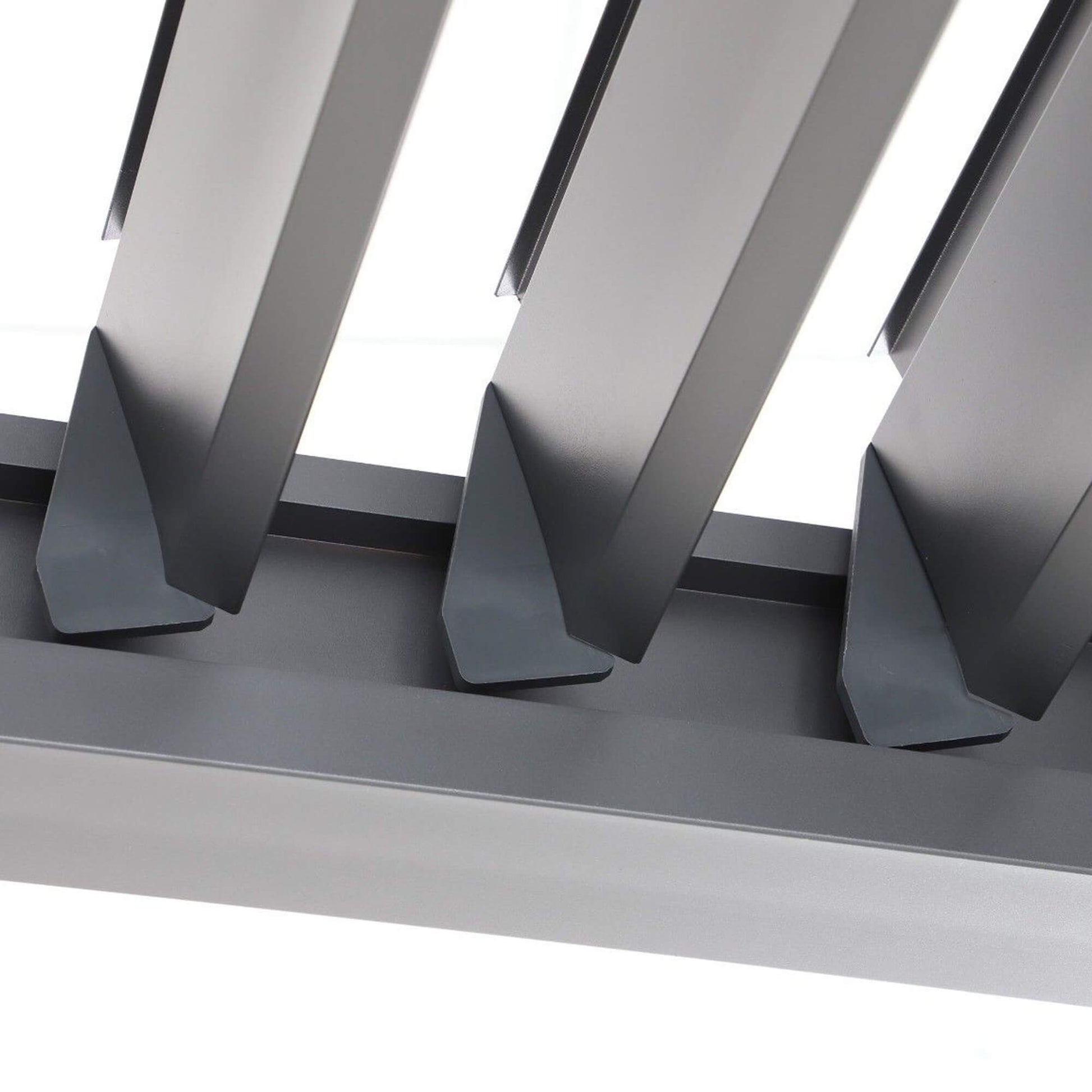 Close-up of an opened double-skin louvred roof on a Riva Aluminium Pergola.